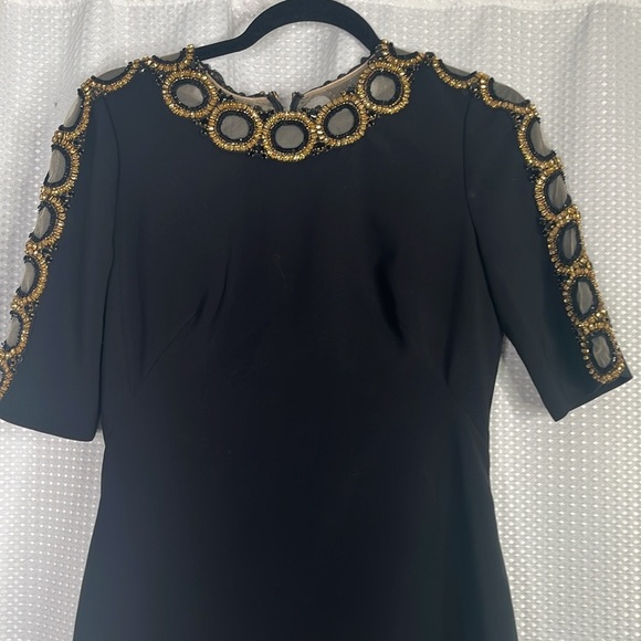 Jenny Packham Cocktail Dress Jeweled Neckline Short Sleeves Black Size 12 - Picture 3 of 9